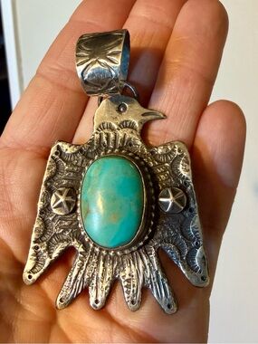 Large Kingman Turquoise Thunderbird Pendant
